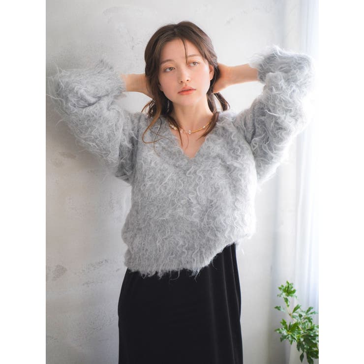 Vネック起毛ルーズニット | Ungrid | 詳細画像1 