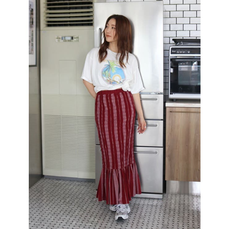 シャーリングデザインストライプスカート | Ungrid | 詳細画像5 