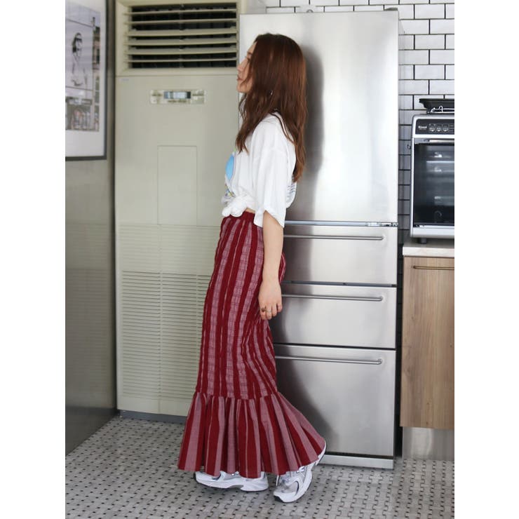 シャーリングデザインストライプスカート | Ungrid | 詳細画像6 