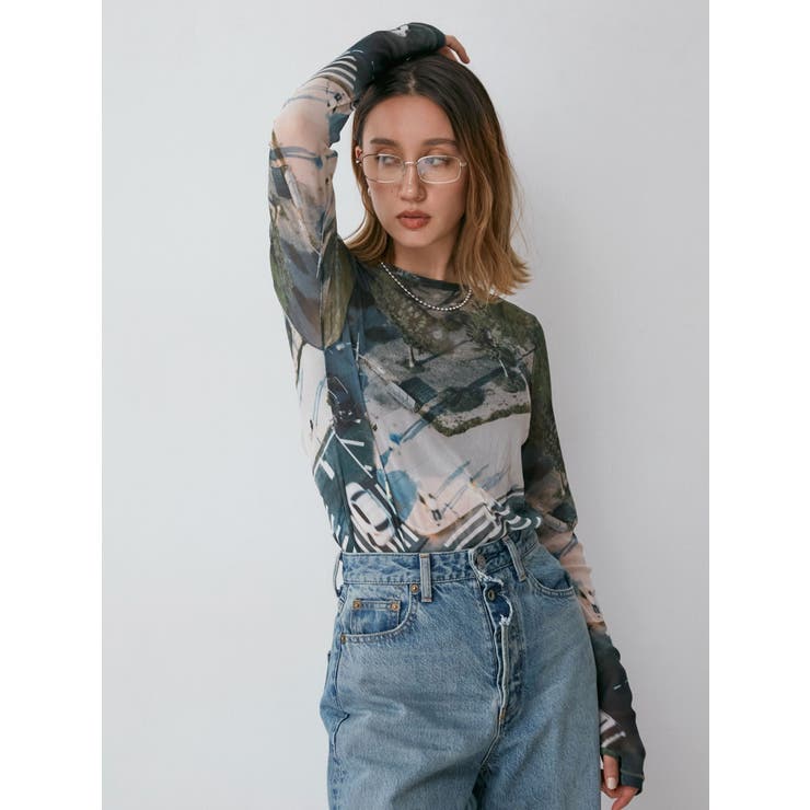 シアープリントチュールロングスリーブTee | Ungrid | 詳細画像1 