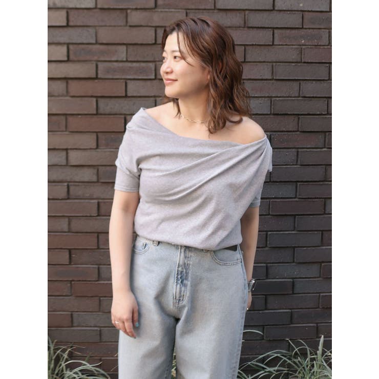 グレー | タックデザインオフショルTee | Ungrid