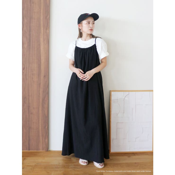 ブラック | バックオープンギャザーキャミワンピース | Ungrid