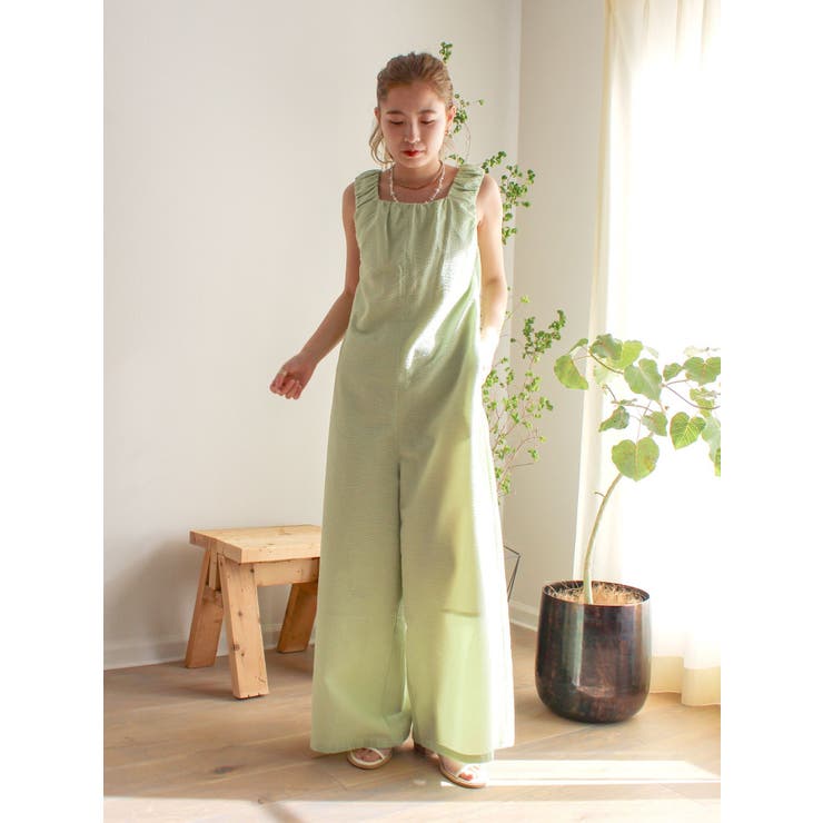 スクエアネックギャザーデザインロンパース | Ungrid | 詳細画像18 