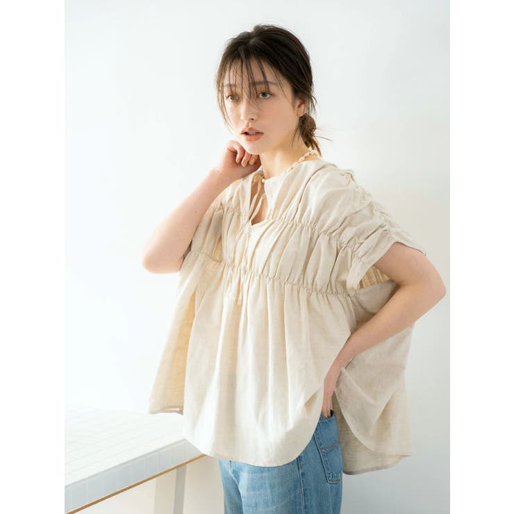 リネン混ギャザーノースリブラウス | Ungrid | 詳細画像2 