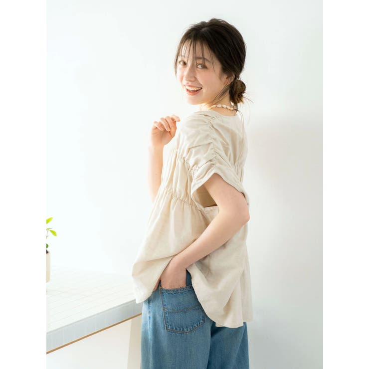 【SALE】　Ungrid リネン混ギャザーノースリブラウス 1125304609 リネン混ギャザーノースリブラウス[品番：MKSW0064538]｜Ungrid