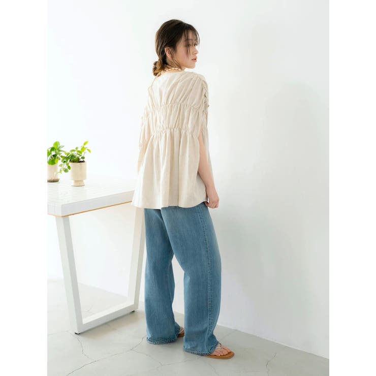 【SALE】　Ungrid リネン混ギャザーノースリブラウス 1125304609 リネン混ギャザーノースリブラウス[品番：MKSW0064538]｜Ungrid