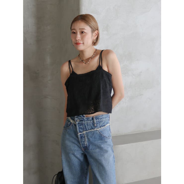 ブラック | テープ刺繍キャミソール | Ungrid