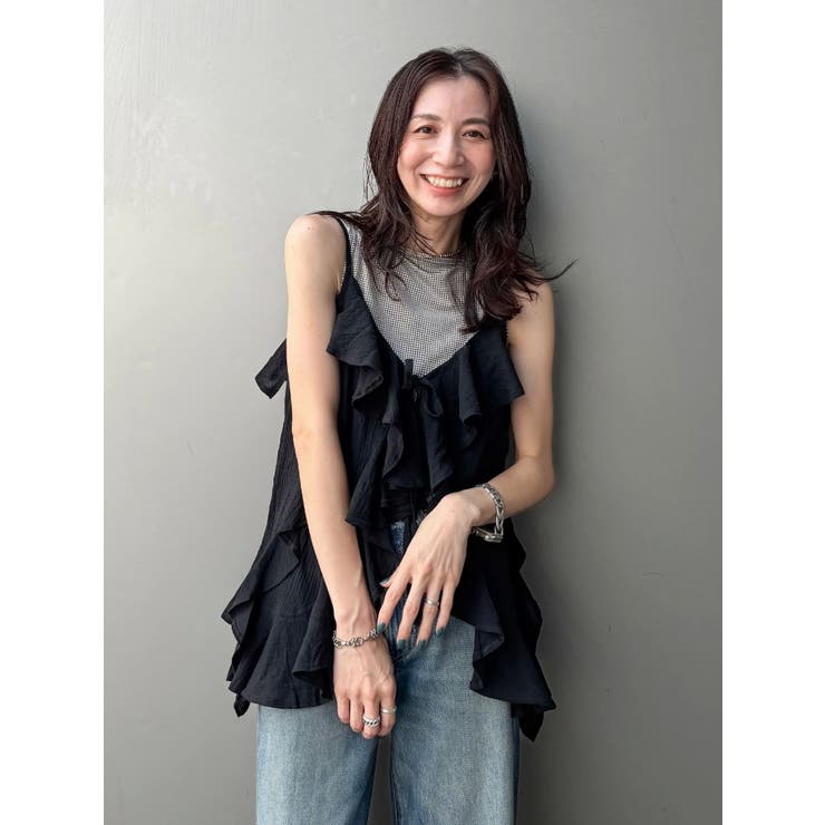 ブラック | コットンフリルキャミ | Ungrid