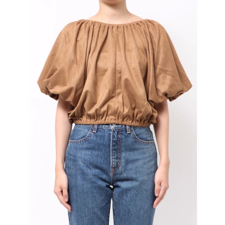 フェイクスウェードハーフスリーブバルーンブラウス[品番：MKSW0066355