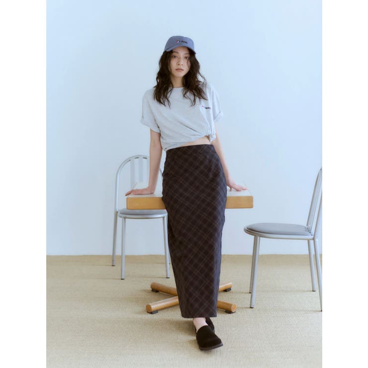 ネイビー | チェックアイラインスカート | Ungrid