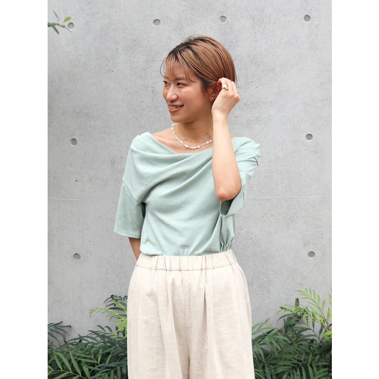 グリーン | タックデザインオフショルTee | Ungrid