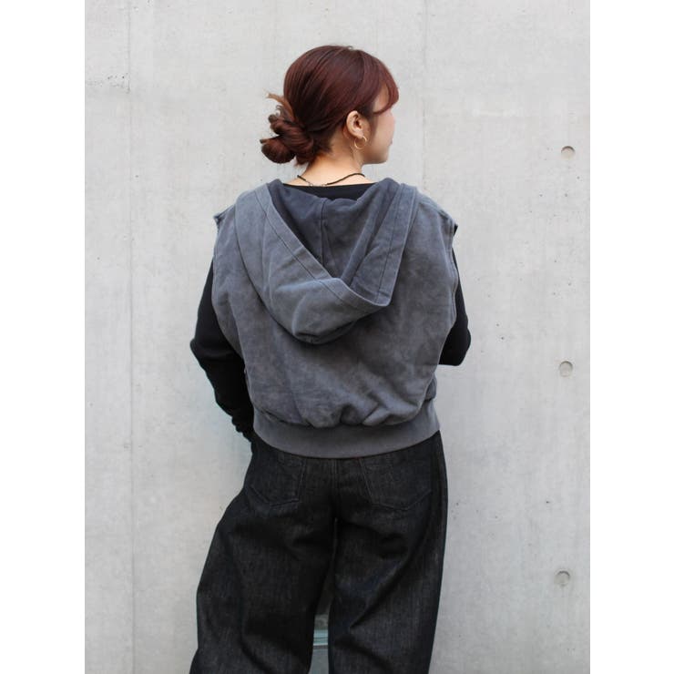 ヴィンテージウォッシュジップノースリパーカー | Ungrid | 詳細画像4 