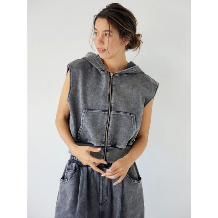 ヴィンテージウォッシュジップノースリパーカー | Ungrid | 詳細画像9 