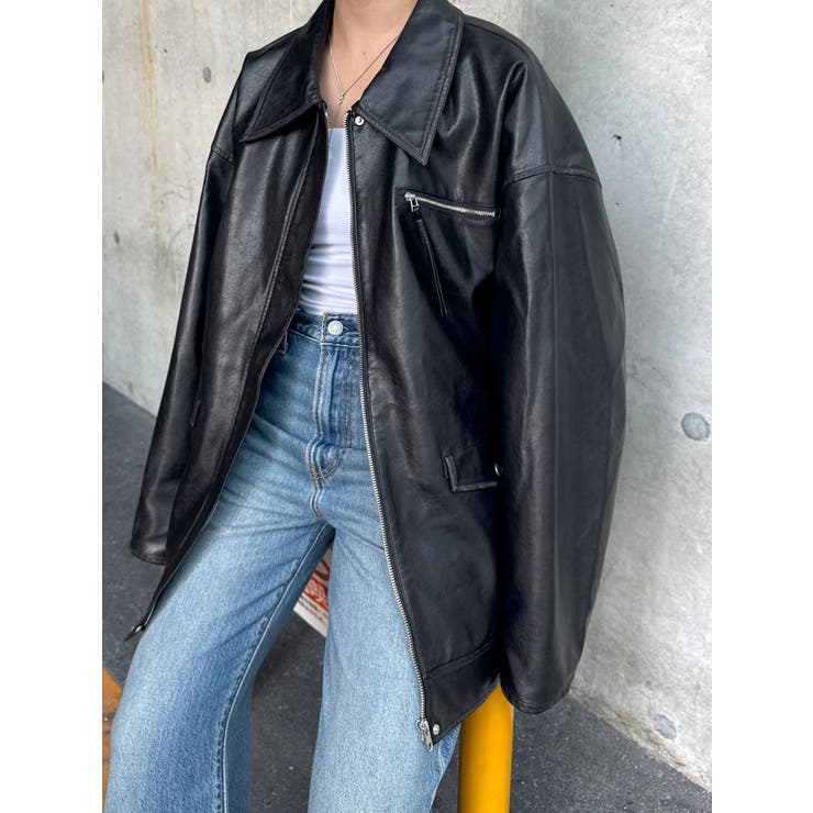 ブラック | ルーズシルエットフェイクレザーブルゾン | Ungrid