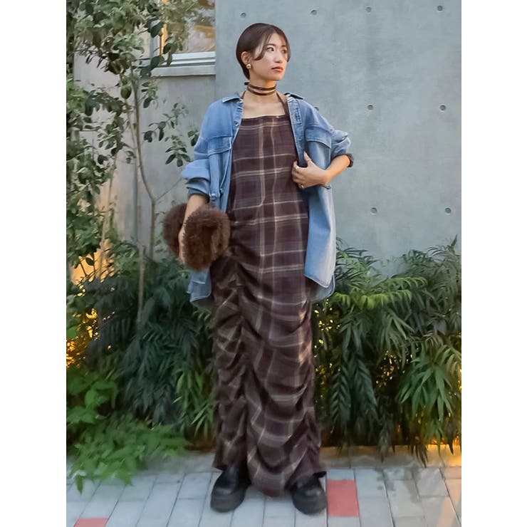 シャーリングデザインチェックワンピース | Ungrid | 詳細画像13 