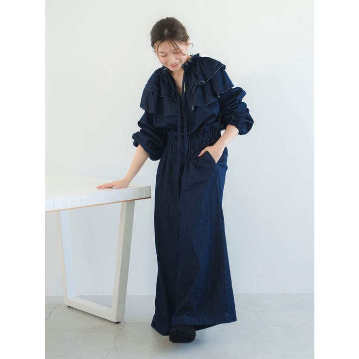 ブルー | フリルデザインロンパース | Ungrid