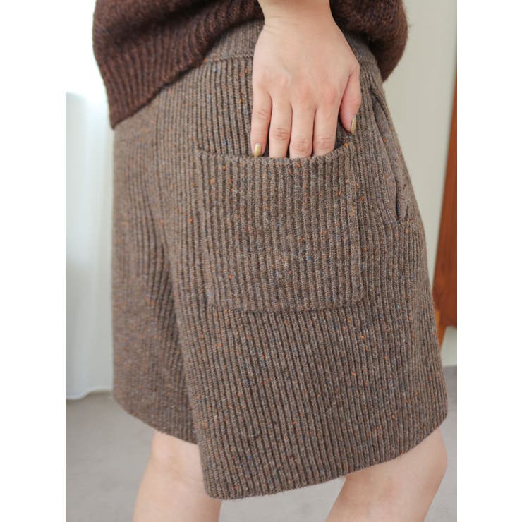 ブラウン | カラーネップニットハーフパンツ | Ungrid