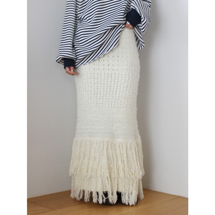 アイボリー | フリンジニットスカート | Ungrid