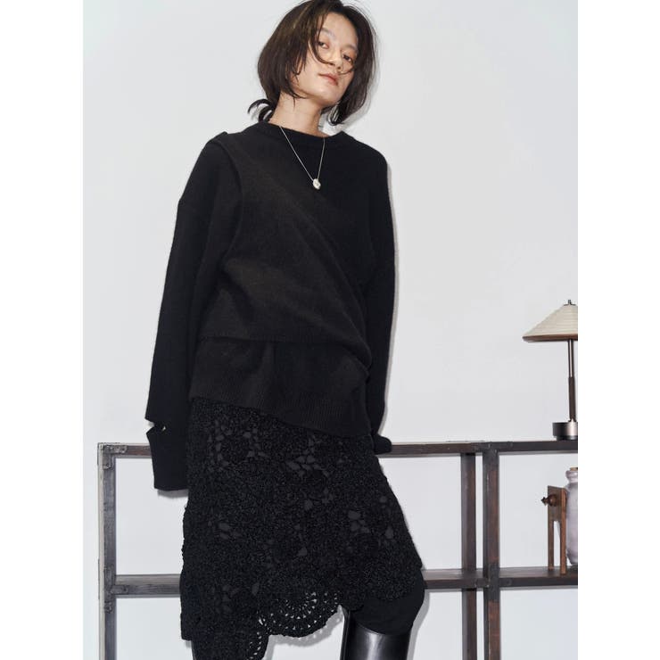 ブラック | 【Htage】モールヤーンアシメニットスカート | Ungrid