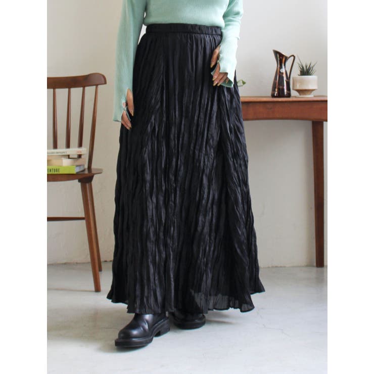 ブラック | クリンクルボリュームスカート | Ungrid