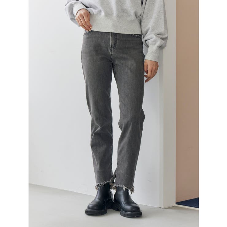 ブラック | ヘムデザインストレッチデニム | Ungrid