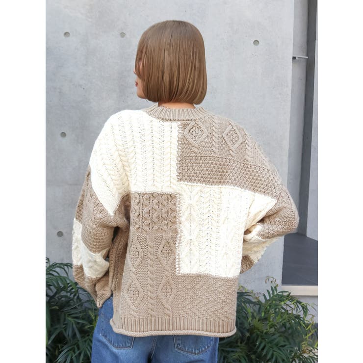 【WEB限定】パッチワークケーブルニット | Ungrid | 詳細画像4 