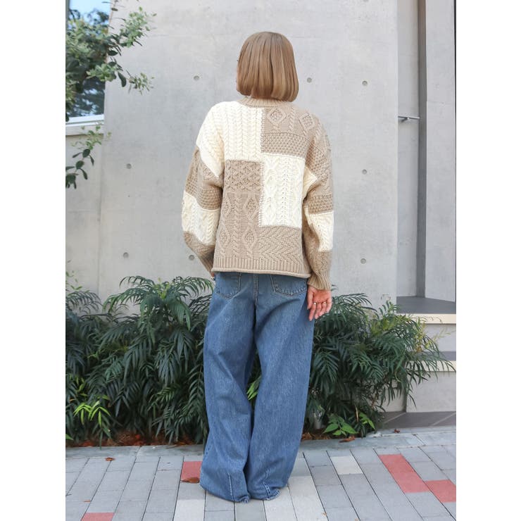 【WEB限定】パッチワークケーブルニット | Ungrid | 詳細画像7 