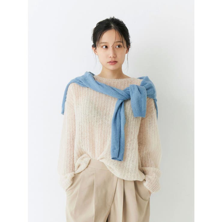 アイボリー | アルパカ混透かし編みニット | Ungrid