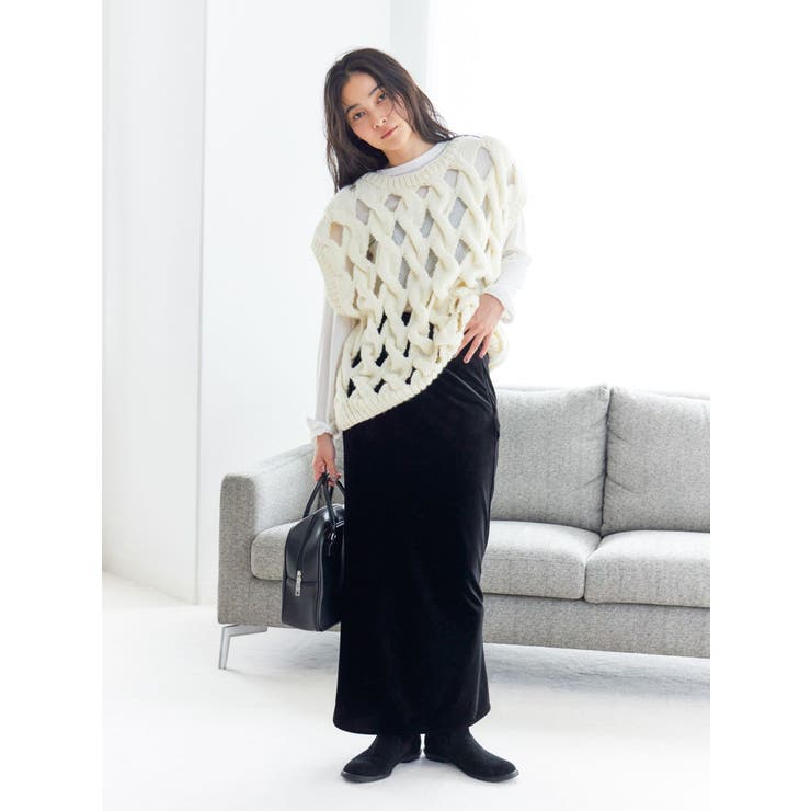 透かし編みデザインハンドニットベスト | Ungrid | 詳細画像15 