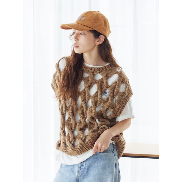 透かし編みデザインハンドニットベスト | Ungrid | 詳細画像17 