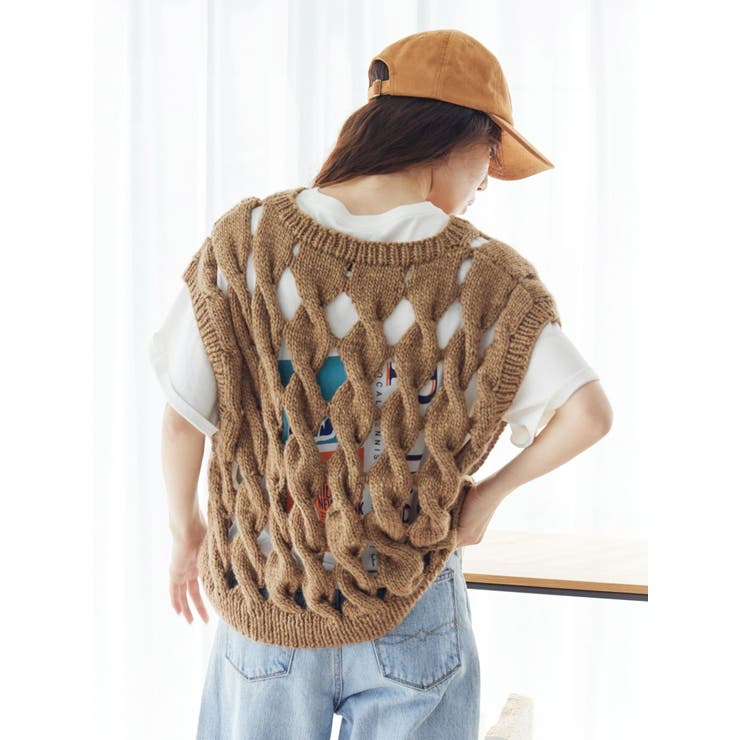 透かし編みデザインハンドニットベスト | Ungrid | 詳細画像18 