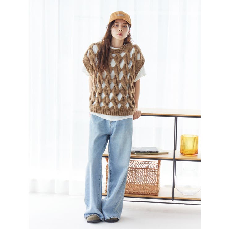 透かし編みデザインハンドニットベスト | Ungrid | 詳細画像19 