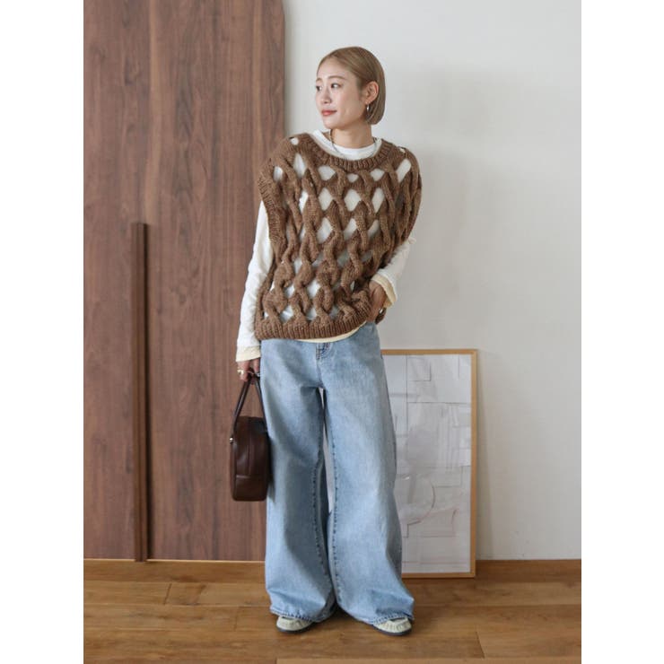 透かし編みデザインハンドニットベスト | Ungrid | 詳細画像22 