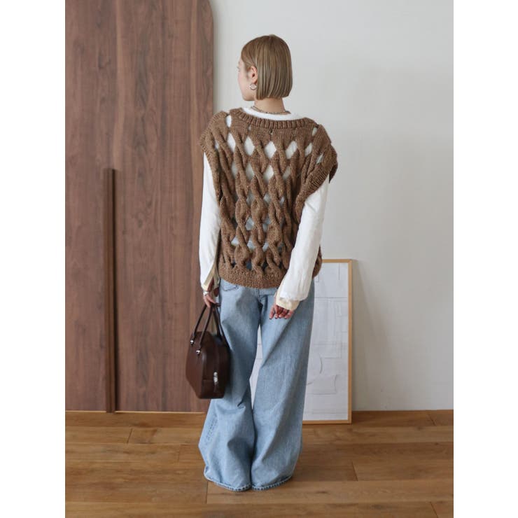 透かし編みデザインハンドニットベスト | Ungrid | 詳細画像23 