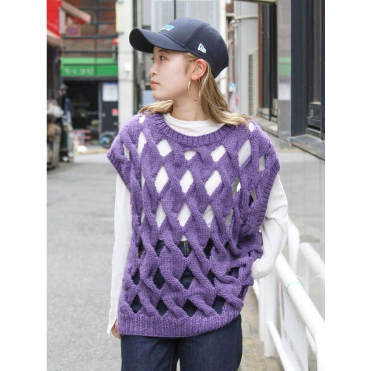 透かし編みデザインハンドニットベスト | Ungrid | 詳細画像24 