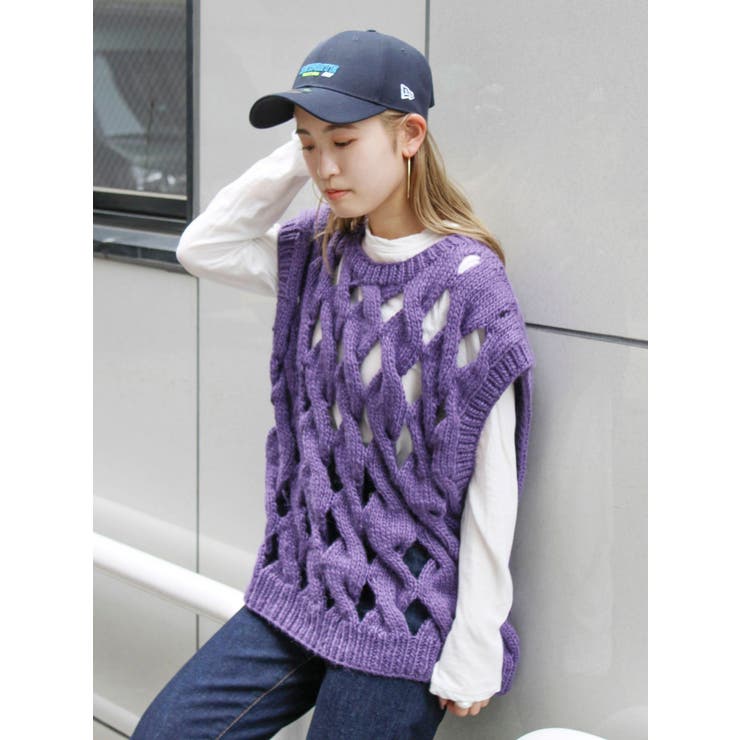 透かし編みデザインハンドニットベスト | Ungrid | 詳細画像25 