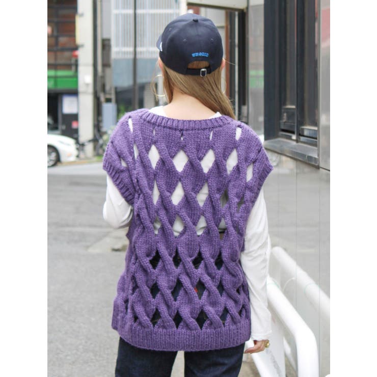 透かし編みデザインハンドニットベスト | Ungrid | 詳細画像26 