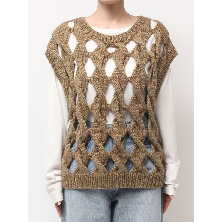 透かし編みデザインハンドニットベスト | Ungrid | 詳細画像28 