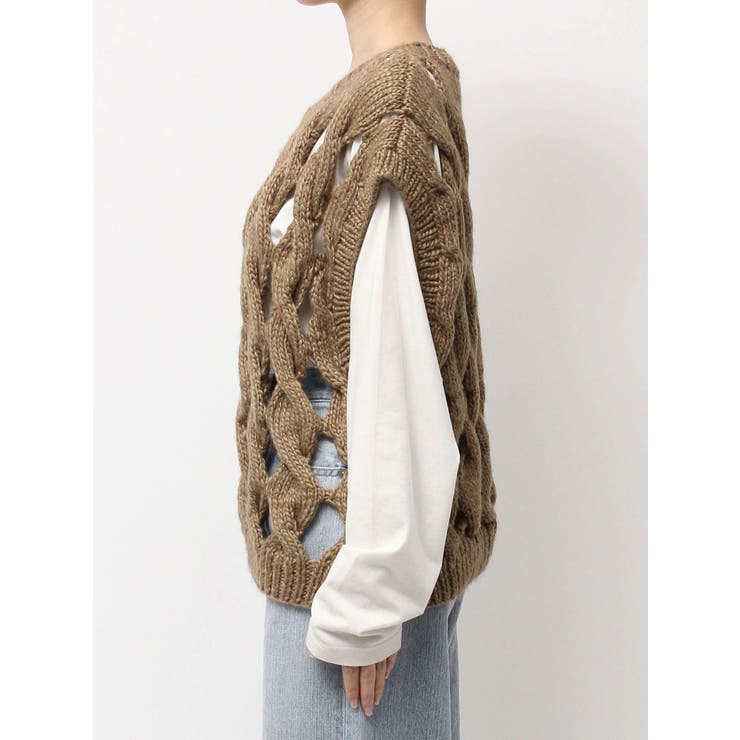 透かし編みデザインハンドニットベスト | Ungrid | 詳細画像29 