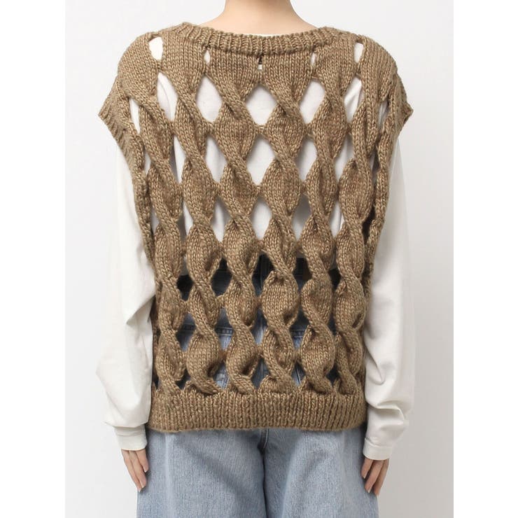 透かし編みデザインハンドニットベスト | Ungrid | 詳細画像30 