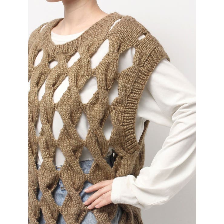 透かし編みデザインハンドニットベスト | Ungrid | 詳細画像32 