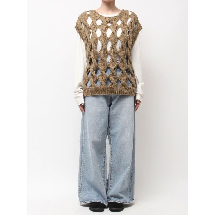 透かし編みデザインハンドニットベスト | Ungrid | 詳細画像35 