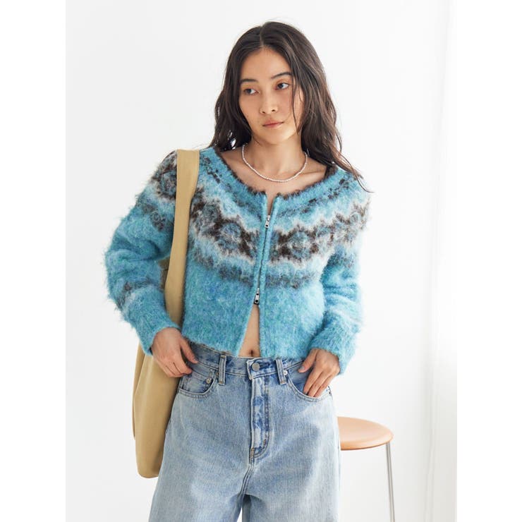 ブルー | 【WEB限定】求心柄ショートジップニット | Ungrid