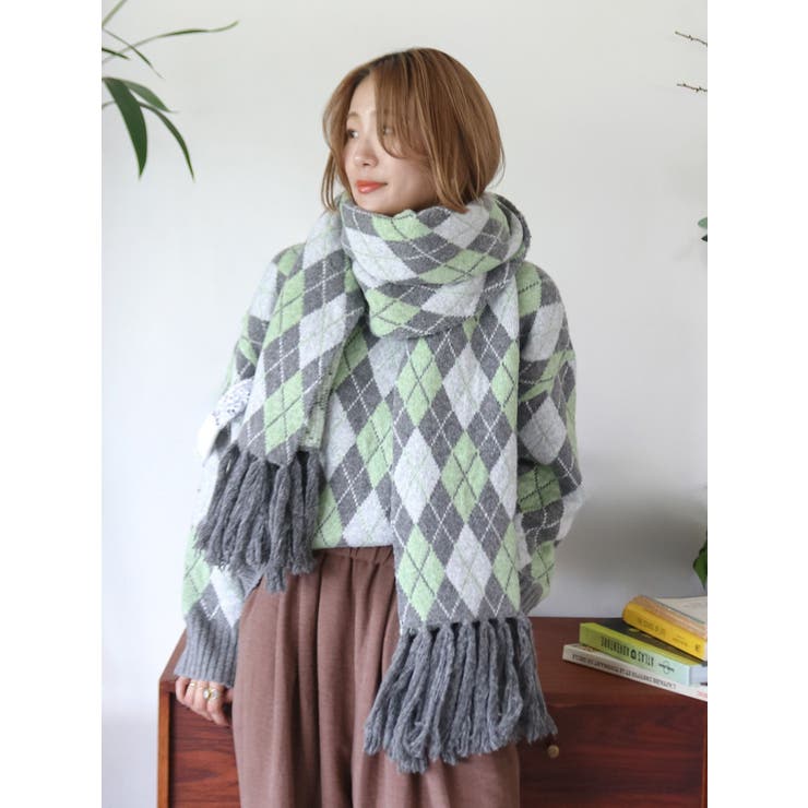 チャコールグレー | アーガイルルーズニット | Ungrid