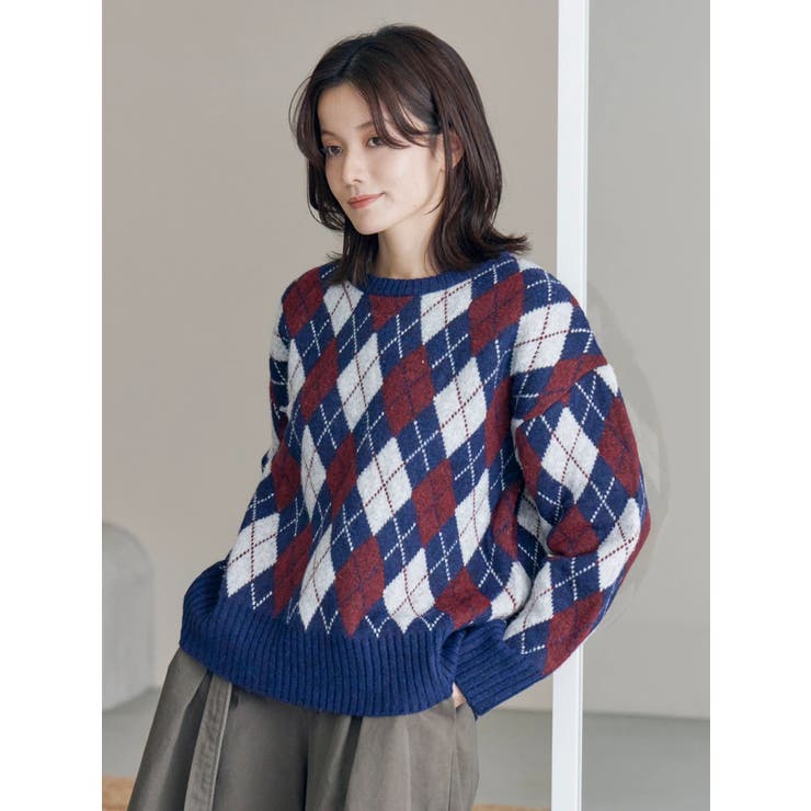 ネイビー | アーガイルルーズニット | Ungrid