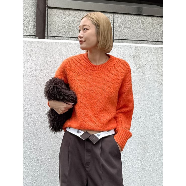 オレンジ | カラーモヘヤ混ルーズニット | Ungrid