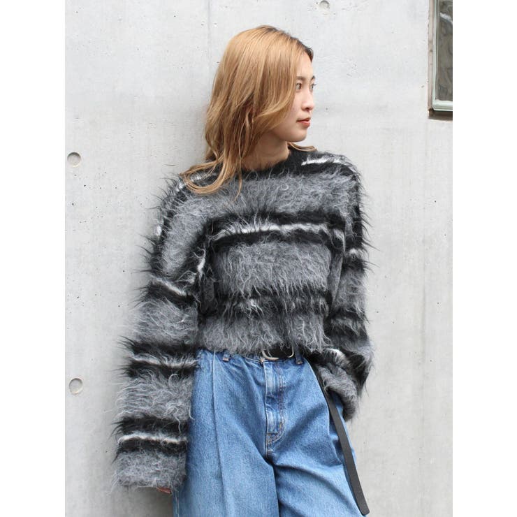 ブラック | シャギーボーダールーズニット | Ungrid