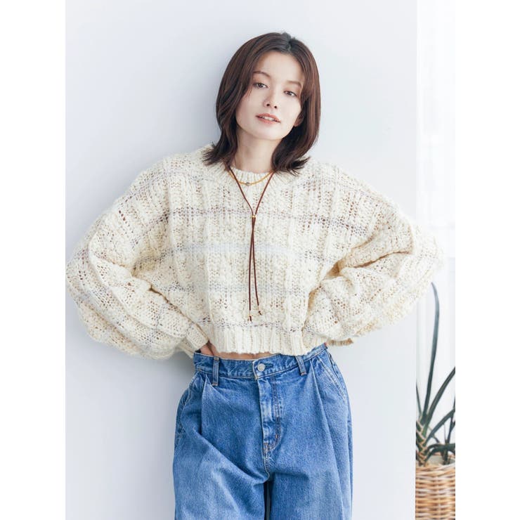 透かし編みデザインショートニット | Ungrid | 詳細画像3 