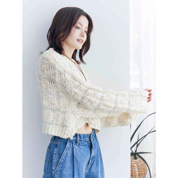 透かし編みデザインショートニット | Ungrid | 詳細画像4 