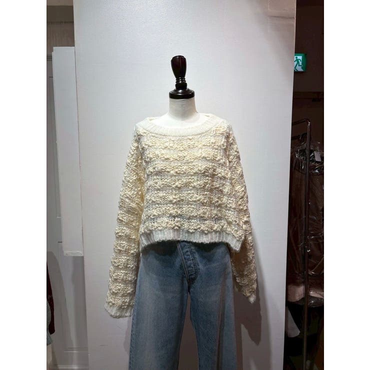 アイボリー | 透かし編みデザインショートニット | Ungrid